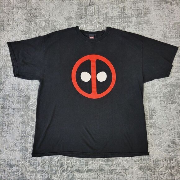 Deadpool Shirt Men's XXL 2XL Black Marvel Mad Engine Face Logo Short Sleeve - Picture 1 of 9